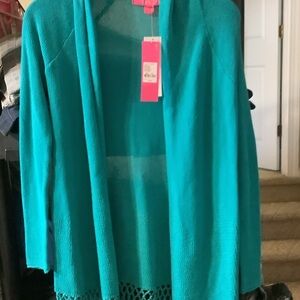 Lilly Pulitzer Tatum Cardigan Maldives Green open front Cardigan, XXS,fringe,new